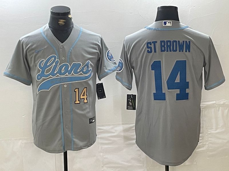 Men Detroit Lions 14 ST Brown Grey Joint Name 2024 Nike Limited NFL Jersey style 5